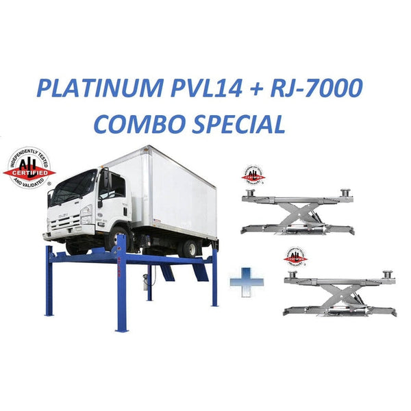 Atlas Platinum PVL14 4 Post Lift + RJ7000 Rolling Jacks ALI Certified Combo