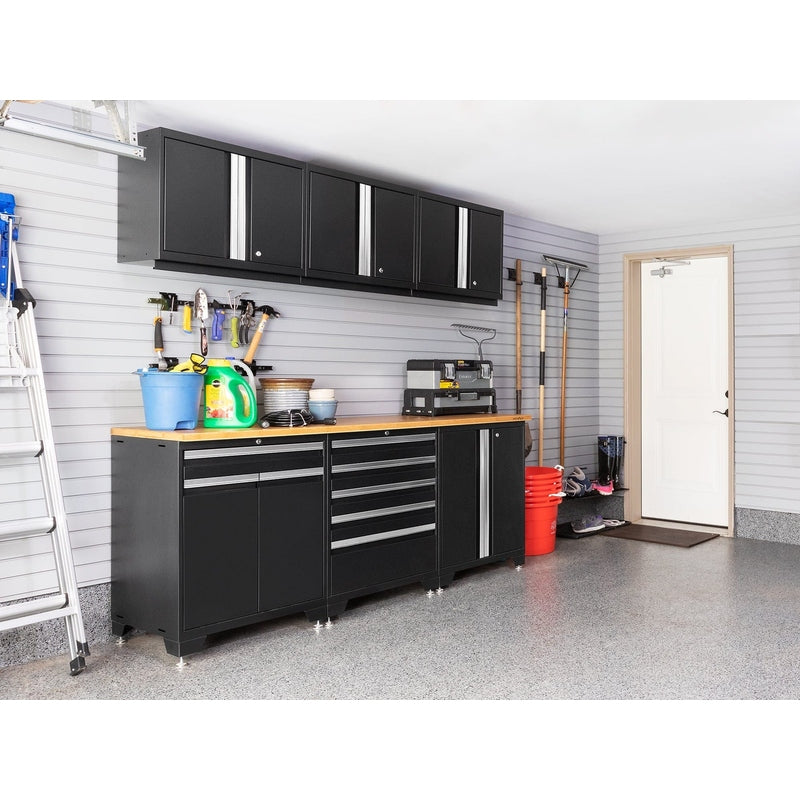 NewAge Pro Series 8 Piece Cabinet Set With Wall, Tool Drawer, Multi-Function Cabinet, Lockers and 84 in. Worktop