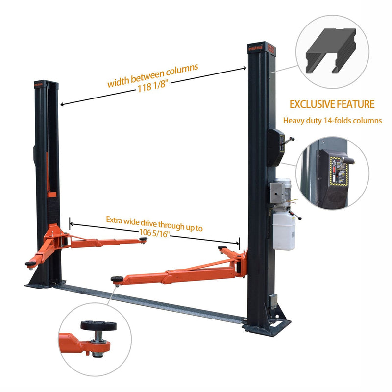 Stratus SAE-F10X 10,000 Lbs Extra Wide 2 Post Lift