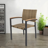 4 Set of Patio Stackable Wicker Dining Chairs with PE Rattan Aluminum Frame for Outdoor, Light Brown