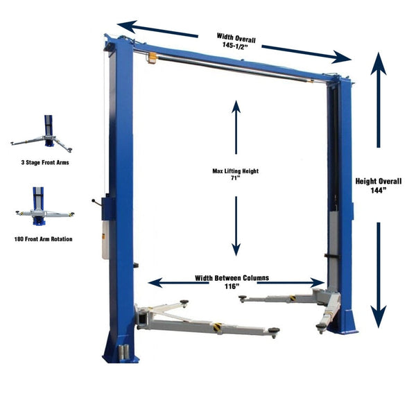 iDEAL TP10KAC-DX 10,000 lb Two Post Clear Floor --Direct Drive - Bi-Symmetric - 3 Stage - Single Point ALI Certified W/PU