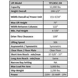 iDEAL TP12KSC-DX 12,000 lb Two Post Lift -- Direct Drive ALI Certified W/PU