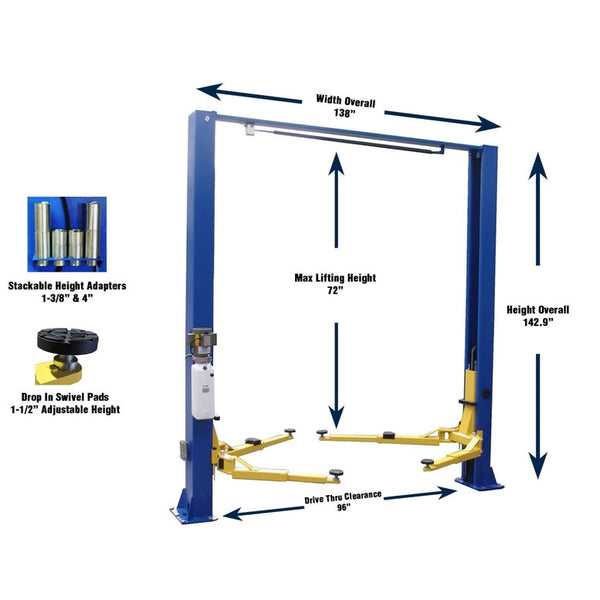 Tuxedo TP9KACX 9,000 lb Two Post Clear Floor - Asymmetric