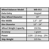 Tuxedo WB-953 Wheel Balancer - Hood Assembly Included