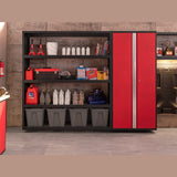 NewAge Pro Series 9 Piece Cabinet Set With Wall, Base, Tool Drawer Cabinet, 56 in. Integrated Shelf and 112 in. Worktop