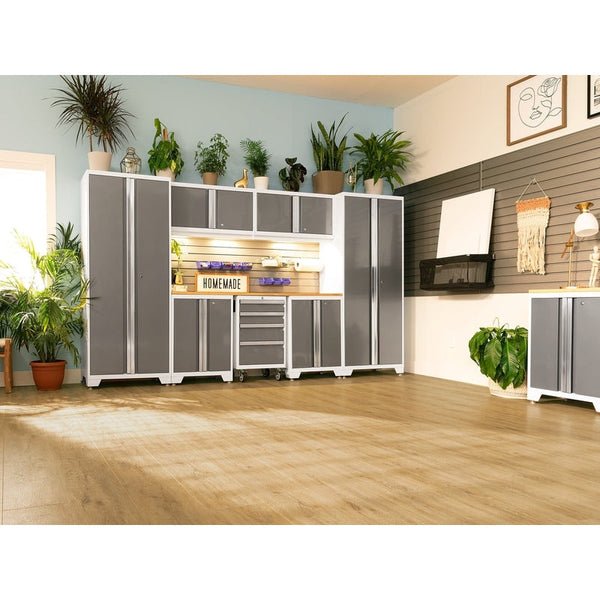 NewAge Bold Series 3 Piece Cabinet Set With Slatwall, Wall Cabinets and 72 in. Display Shelf