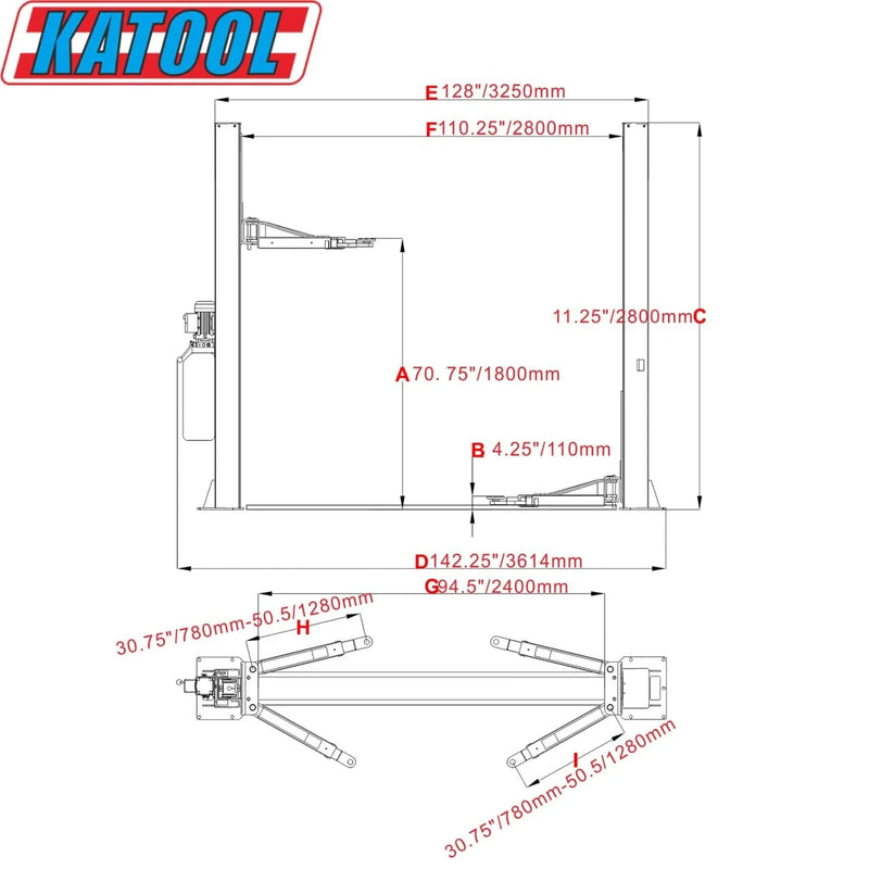 Katool KT-H105 Two Post Vehicle Lift 10,000lbs