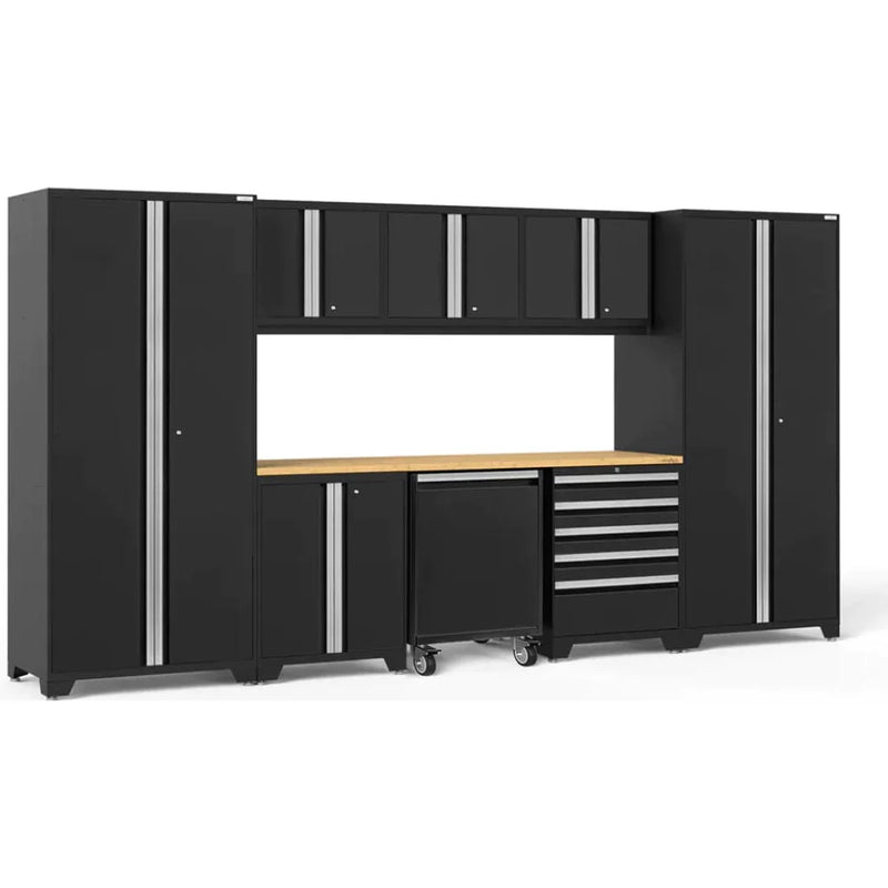 NewAge Pro 3.0 Series 9-Piece Cabinet Set With Wall, Base, Tool Drawer Cabinet, Lockers, Utility Cart and 84 in. Worktop