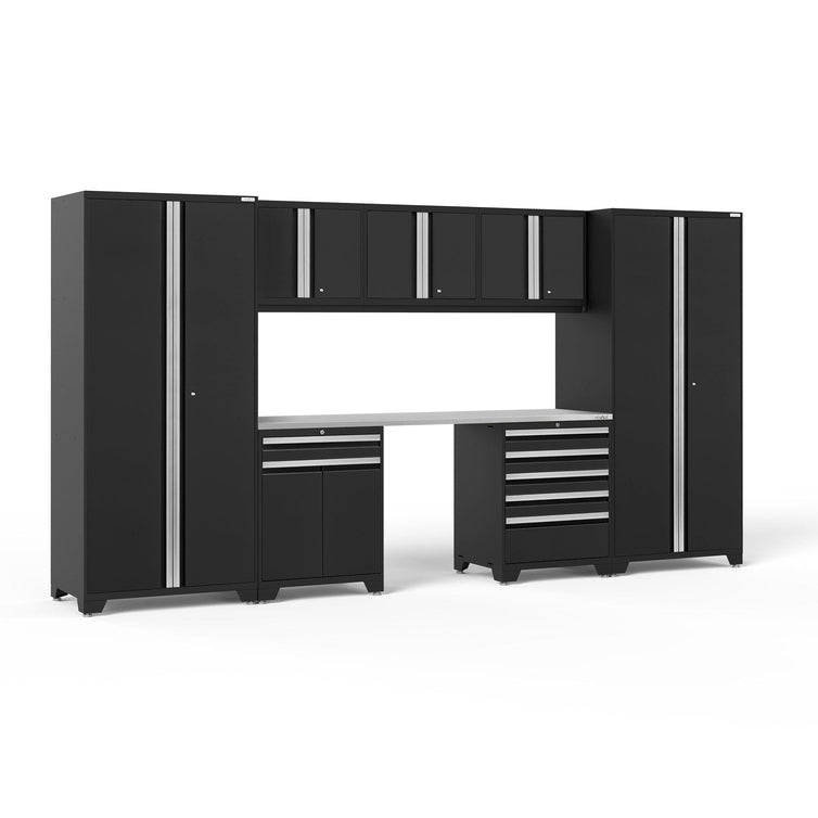 NewAge Pro Series 8 Piece Cabinet Set With Wall, Tool Drawer, Multi-Function Cabinet, Lockers and 84 in. Worktop