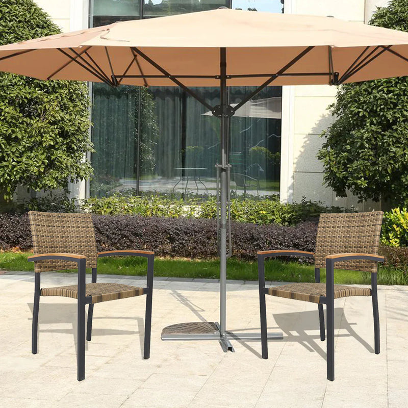 4 Set of Patio Stackable Wicker Dining Chairs with PE Rattan Aluminum Frame for Outdoor, Light Brown