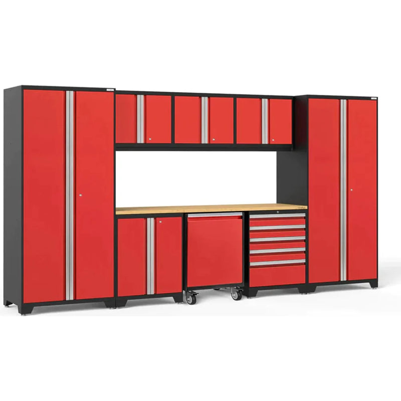 NewAge Pro 3.0 Series 9-Piece Cabinet Set With Wall, Base, Tool Drawer Cabinet, Lockers, Utility Cart and 84 in. Worktop